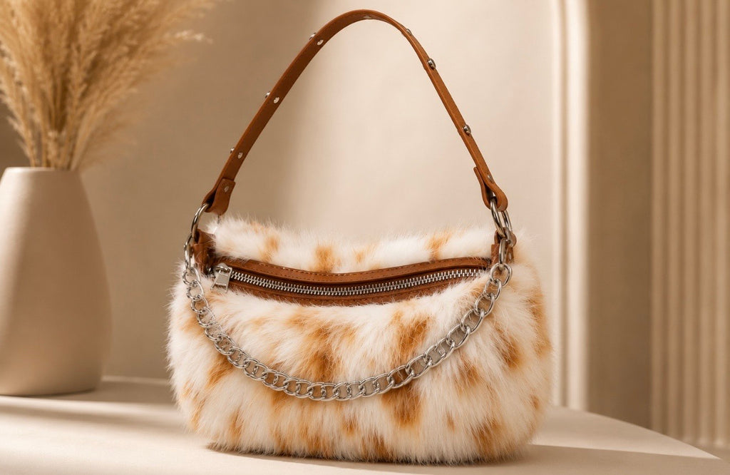 White and Brown Fur Bag